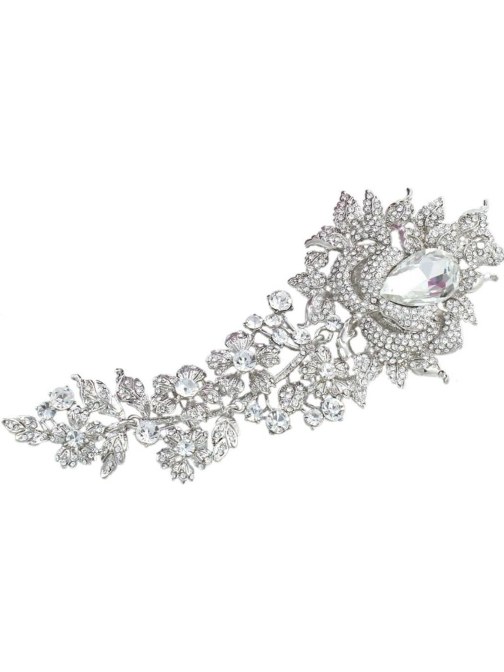 Elegant Rhinestone Crystal 8" Bridal Prom Flower Brooch - Big & Beautiful